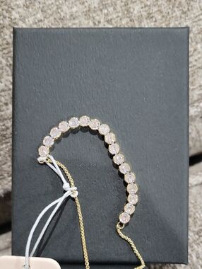 Gold Rhinestone Bolo Style  Bracelet